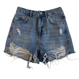 Topshop Distressed High Rise Moto Mom Jean Shorts Size 2